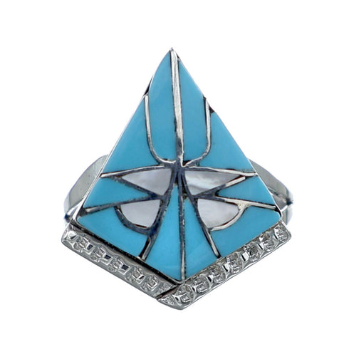 Native American Zuni Multistone Multicolor Sterling Silver Ring Size 5 NX11752